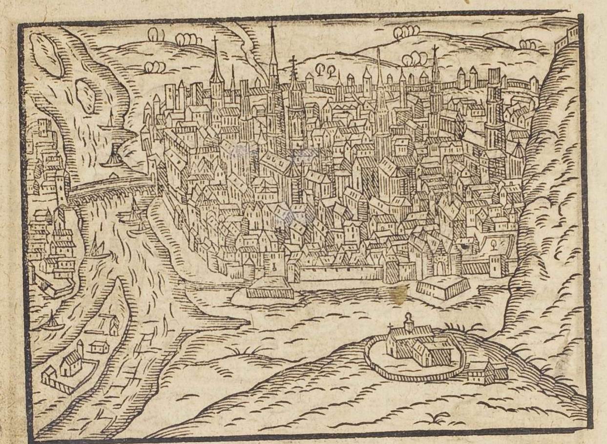 The city of Rouen in 1610. Titelouze spent most of his life here, working as organist of the [[Rouen Cathedral