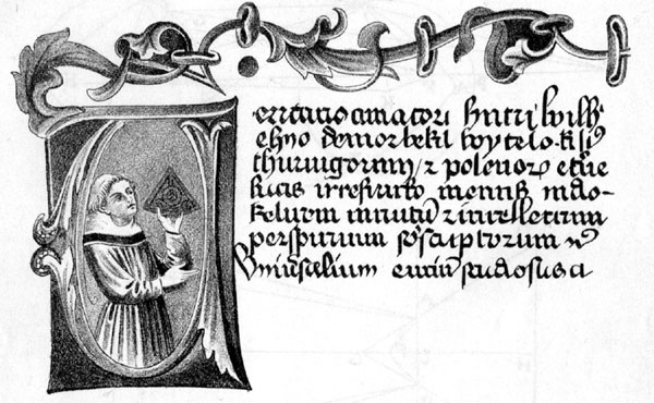 Page from a manuscript of ''De Perspectiva'', with miniature of its author Vitello.