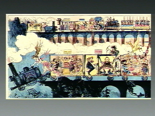 File:A steam locomotive is falling off the edge of a broken bridg Wellcome V0040954.jpg