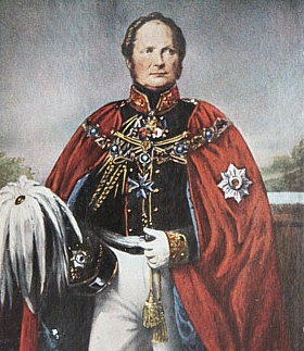 Friedrich Wilhelm IV, wearing the collar and cloak of the Order of the Black Eagle. Original portrait by Krüger
