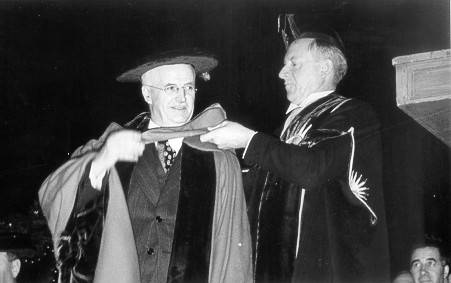 Chalmers Jack Mackenzie (on left) receiving honorary degree from the [[University of British Columbia]]. October 1947