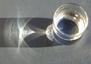 Kaustyki tworzone przez promienie załamane w szklance wody