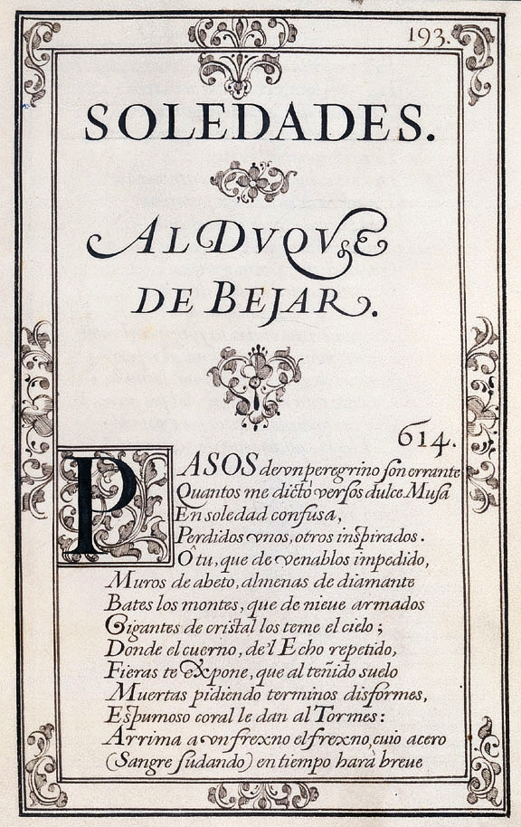 Página inicial de Las soledades (l. I, pág. 193) en el Manuscrito Chacón