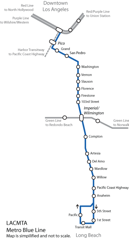 blue line metro map File Blue Line Map Of The Los Angeles County Metro System Png