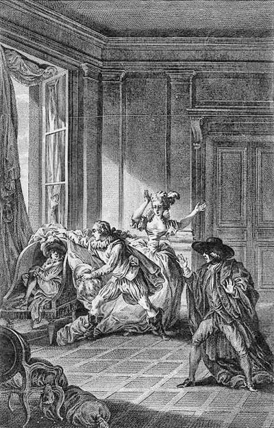 1785 print showing the Count discovering Chérubin in Suzanne's bedroom
