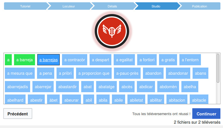 Captura d'ecran d'un enregistrament de mots sus Lingua Libre