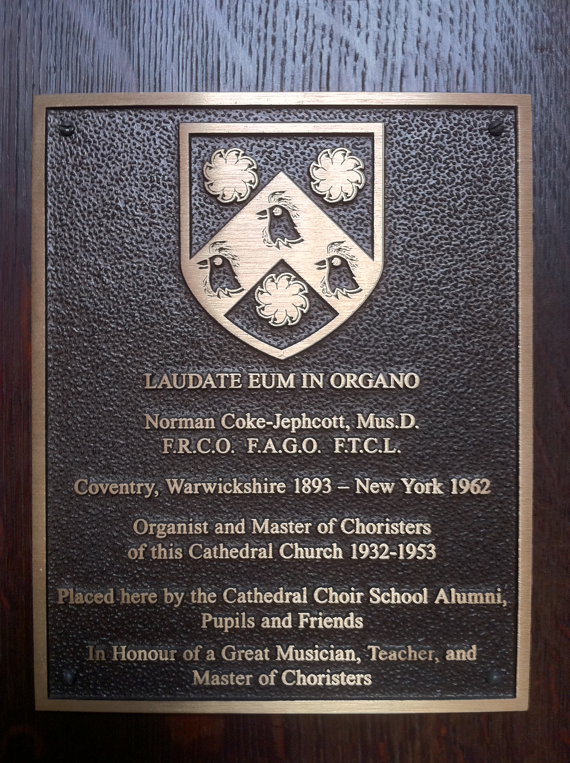 The memorial to Norman Coke-Jephcott in the [[Cathedral of St. John the Divine