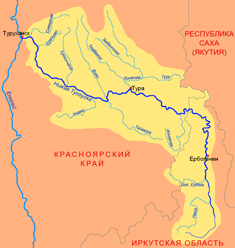 Крупные притоки енисея