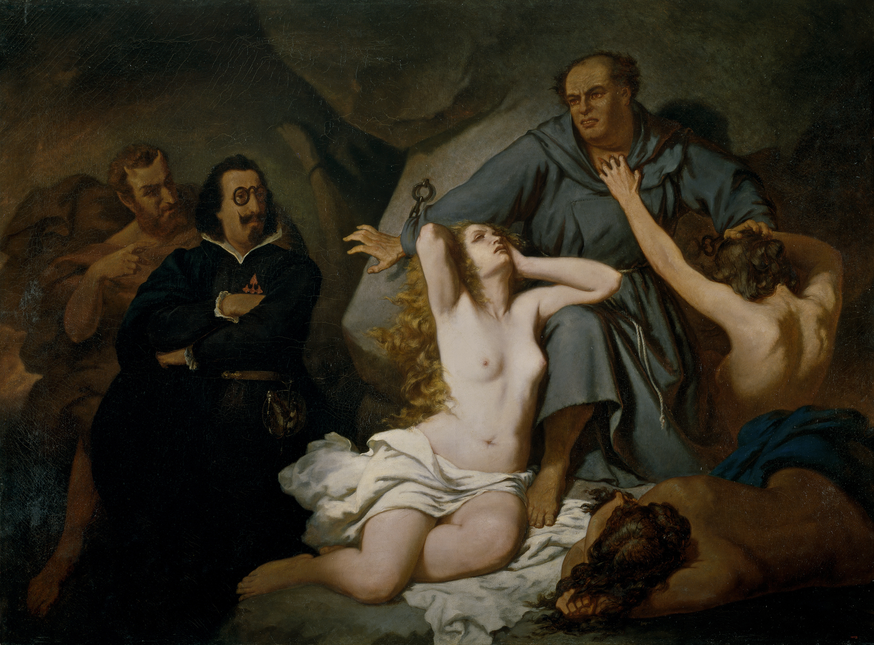 Lutero: asunto tomado de El sueño del Infierno de Quevedo (1858), óleo de Francisco Sans Cabot