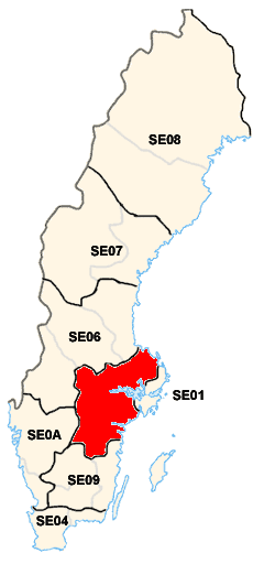 Umístění východního středního Švédska