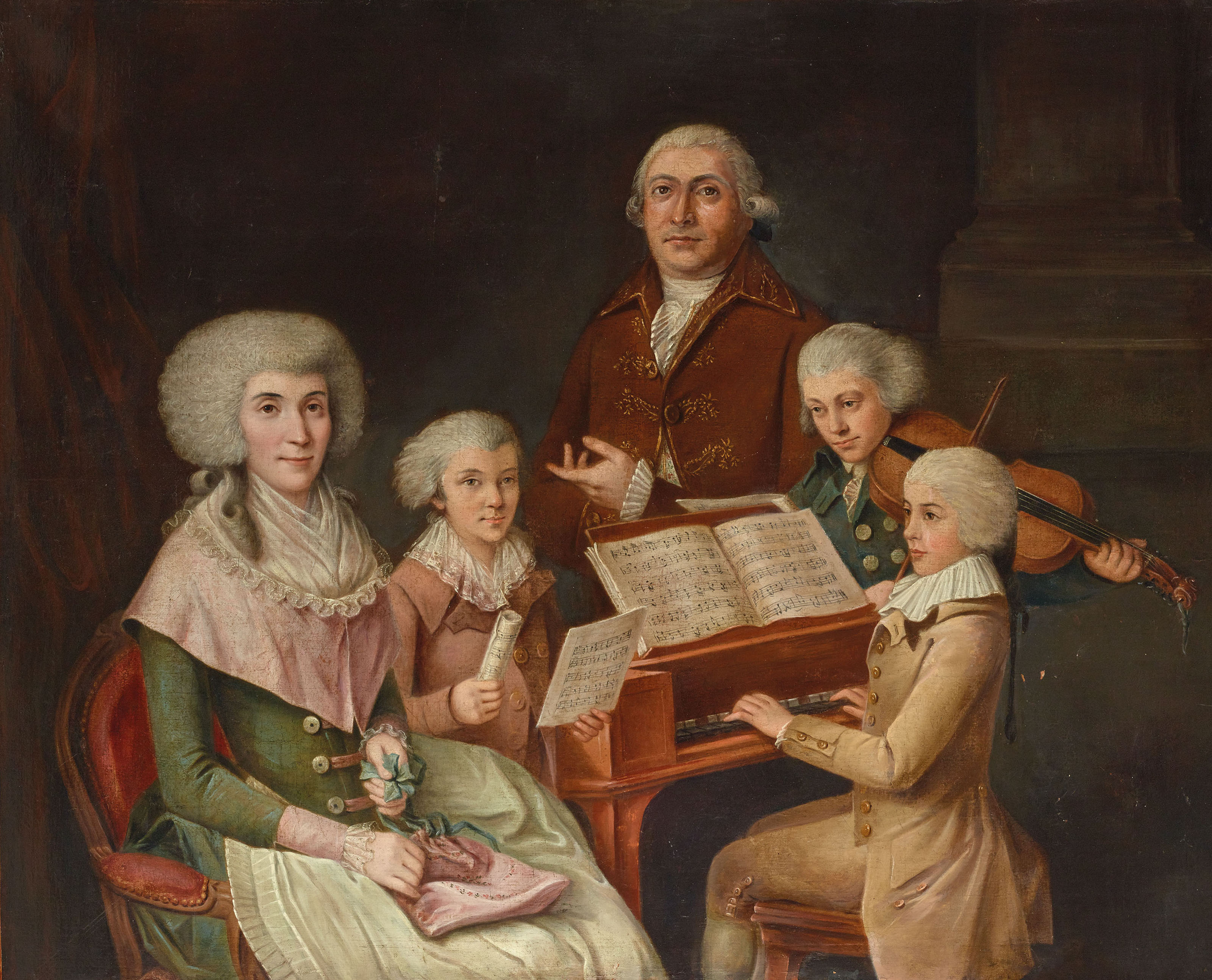 Wolfgang tocando el clavicordio y Thomas Linley (de la misma edad), el violín, durante su estancia en Florencia, en 1770.