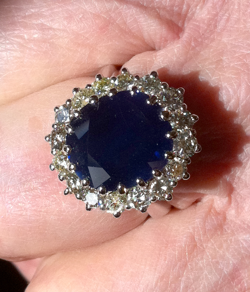 Blue Sapphire & Diamond Lady Diana Ring 14k White Gold 0.60ct - CBR149