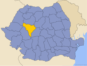 Mapa de Rumanía con el distrito de Alba resaltado en amarillo