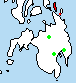 Área de distribución de P. truei en verde y P. aureospinula en rojo.