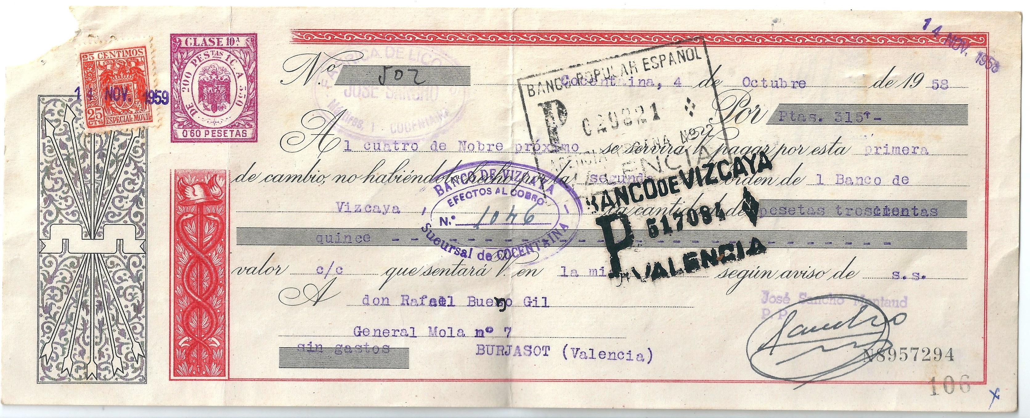 Ejemplo Letra De Cambio File:Letra de Cambio vencimiento 4 nov 1958 recto.jpg - Wikimedia Commons