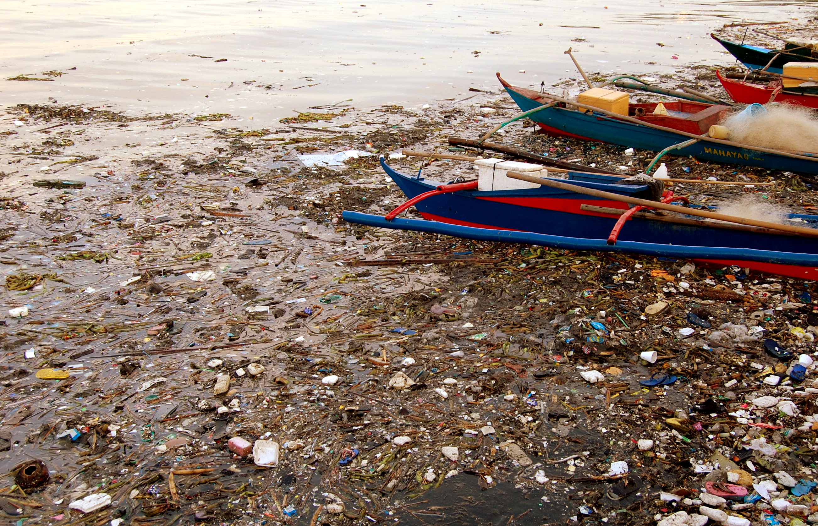 Pollution in Manila Bay in 2008. Manila Bay is the catchment area of the Pasig and Pampanga River Basins.