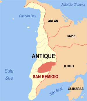 Bản đồ của Antique với vị trí của San Remigio
