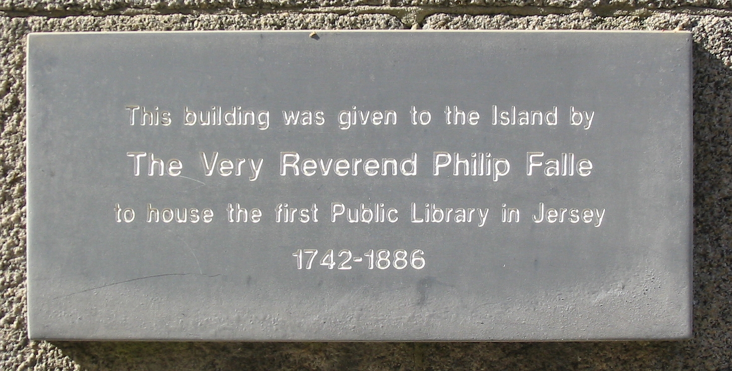 Plaque on the original library building in Saint Helier