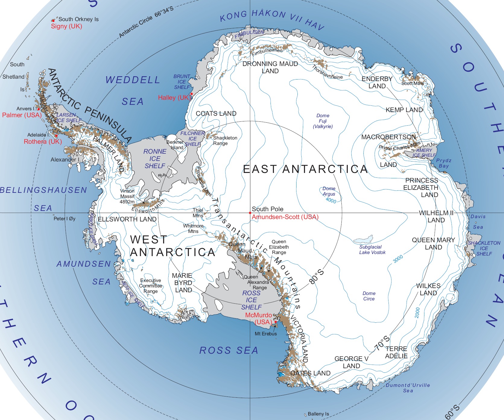 Antarctica major geographical features
