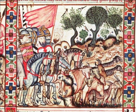 Illustration from Cantigas de Santa Maria manuscript. The Cantigas