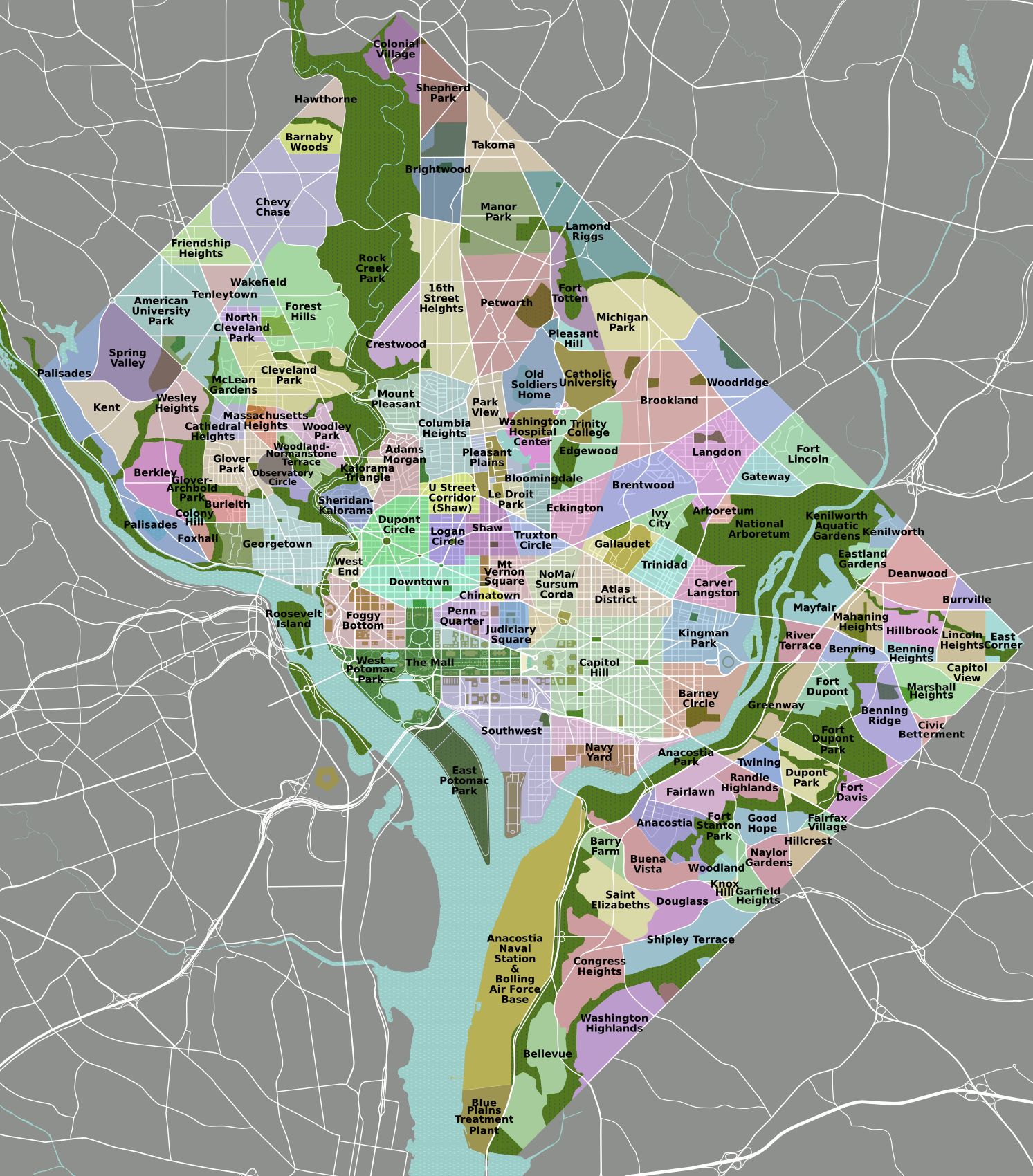 Neighborhoods In Dc Map File:DC neighborhoods map.png   Wikimedia Commons