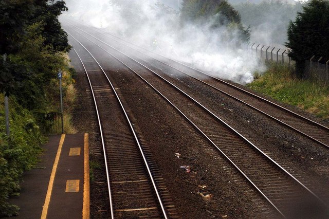 File:Fire, at Knockmore Halt - geograph.org.uk - 342808.jpg