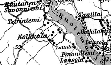 Деревня Колккала на финской карте 1923 года