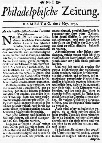 Formindsket Side af Franklins tyske Tidsskrift