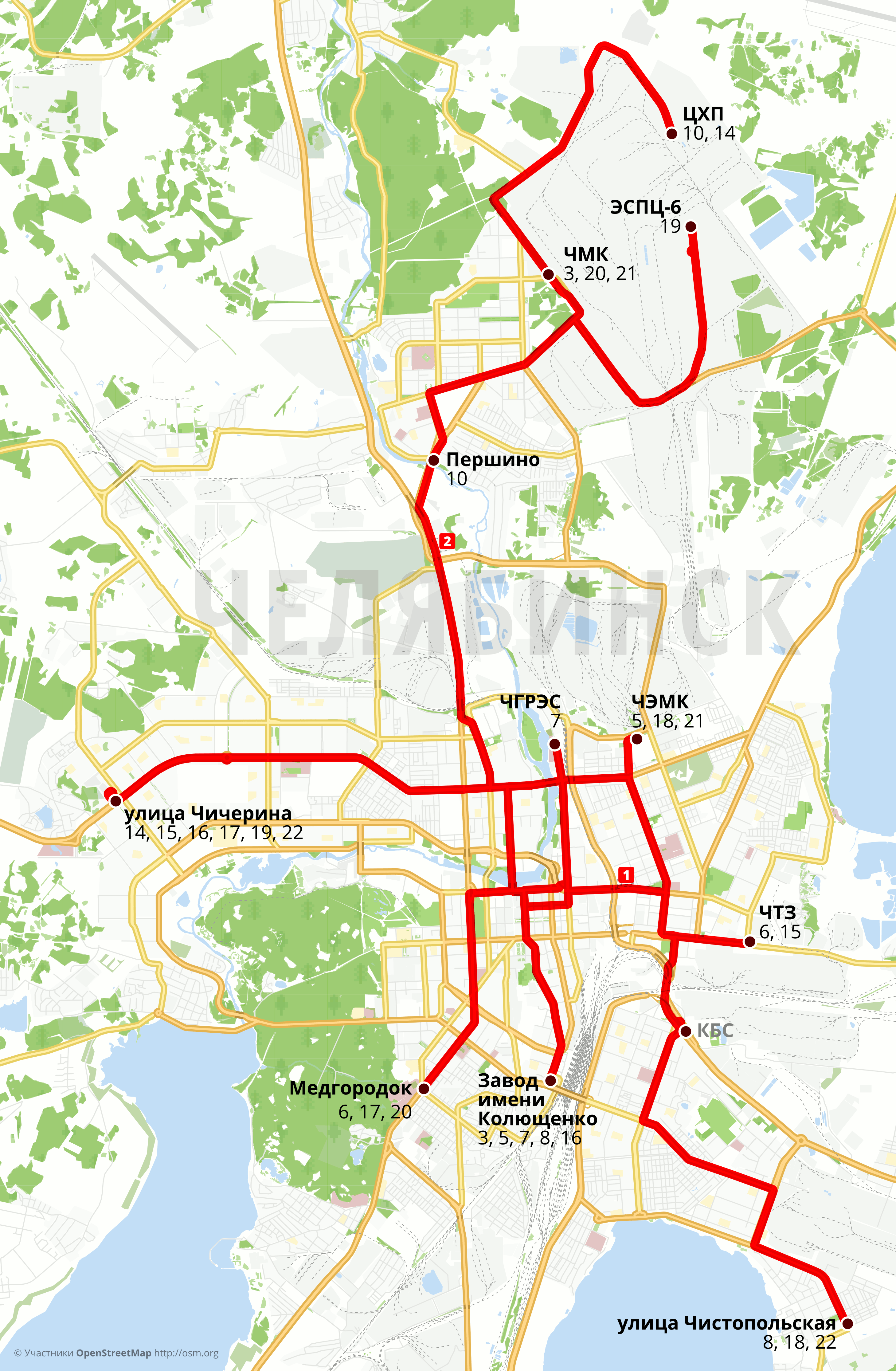 Карта челябинска с транспортом