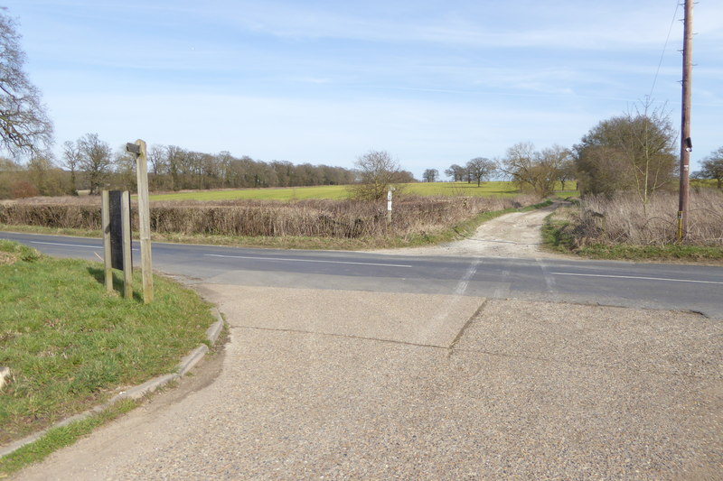 File:Bridleway reaches Ripley Lane and continues as a byway - geograph.org.uk - 4383930.jpg