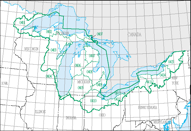 The Great Lakes region, with its 15 4-digit sub-region hydrologic unit boundaries. HUC04.jpg