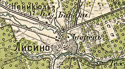 Plattegrond van het dorp Lisino.  1913