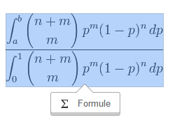Capture d'écran de la fenêtre d'insertion des formules mathématiques.