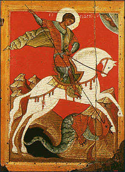 A 15th-century icon of St. George from Novgorod. George novgorod.jpg