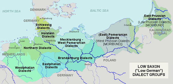 Low German-speaking area before the expulsion of almost all German-speakers from east of the Oder–Neisse line in 1945. Low German-speaking provinces of Germany east of the Oder, before 1945, were Pomerania with its capital Stettin (now Szczecin, Poland), where east of the Oder East Pomeranian dialects were spoken, and East Prussia with its capital Königsberg (now Kaliningrad, Russia), where Low Prussian dialects were spoken. Danzig (now Gdańsk, Poland) was also a Low German-speaking city before 1945. The dialect of Danzig (Danzig German) was also Low Prussian.