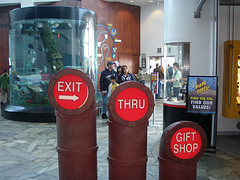 Directional signs to the exit at Ripley's Aquarium, Myrtle Beach SC