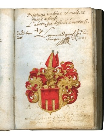 Wappen des Grafen Konrad zu Tübingen im Stammbuch des Erasmus Freyherr von Starhemberg.jpg