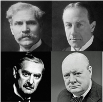 Wood served as a minister under (top) Ramsay MacDonald, Stanley Baldwin, (bottom) Neville Chamberlain and Winston Churchill