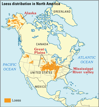 Map showing the distribution of loess in United States.[42]