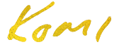 Ručně psané zlaté logo Komi. Png
