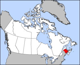 Mapa ning Canada a mika New Brunswick highlighted