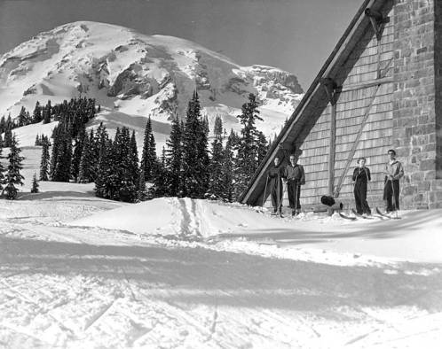 File:Skiers outside of Paradise Inn, Mount Rainier National Park (1734117075).jpg