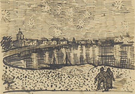 File:Van Gogh, drawing Starry Night over the Rohne.jpg