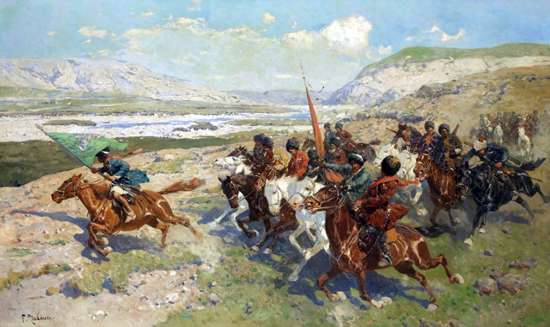 File:Франц Рубо. Черкесский набег. Картина.1890 год.png