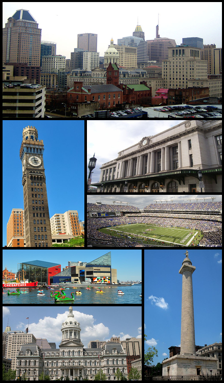 Downtown, Emerson Bromo-Seltzer Tower, Pennsylvania Station, M&T Bank Stadium, Inner Harbor and the National Aquarium in Baltimore, Baltimore City Hall, Washington Monument