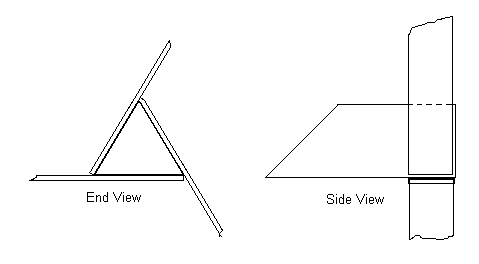 diagram of one form of a three-arm mount showing the three arms projecting from the faces of a secondary mirror mount in the form of a triangular prism.