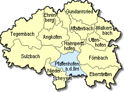 De in 1972 stadsdelen geworden dorpen rondom Pfaffenhofen