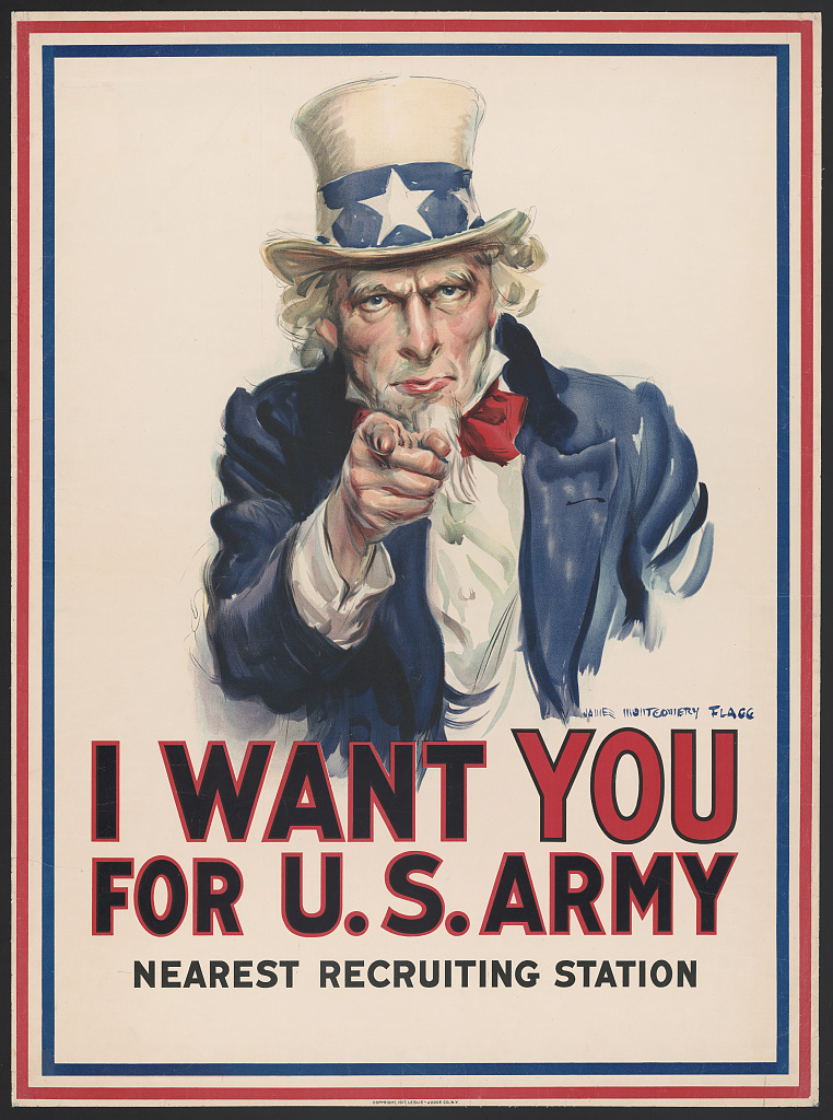 I want you for U.S. Army - nearest recruiting station - James Montgomery Flagg. LCCN96507165.jpg