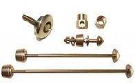 Locking skewers use specially-shaped nut/bolt to protect various parts of a bicycle Pitlock skewers.jpg