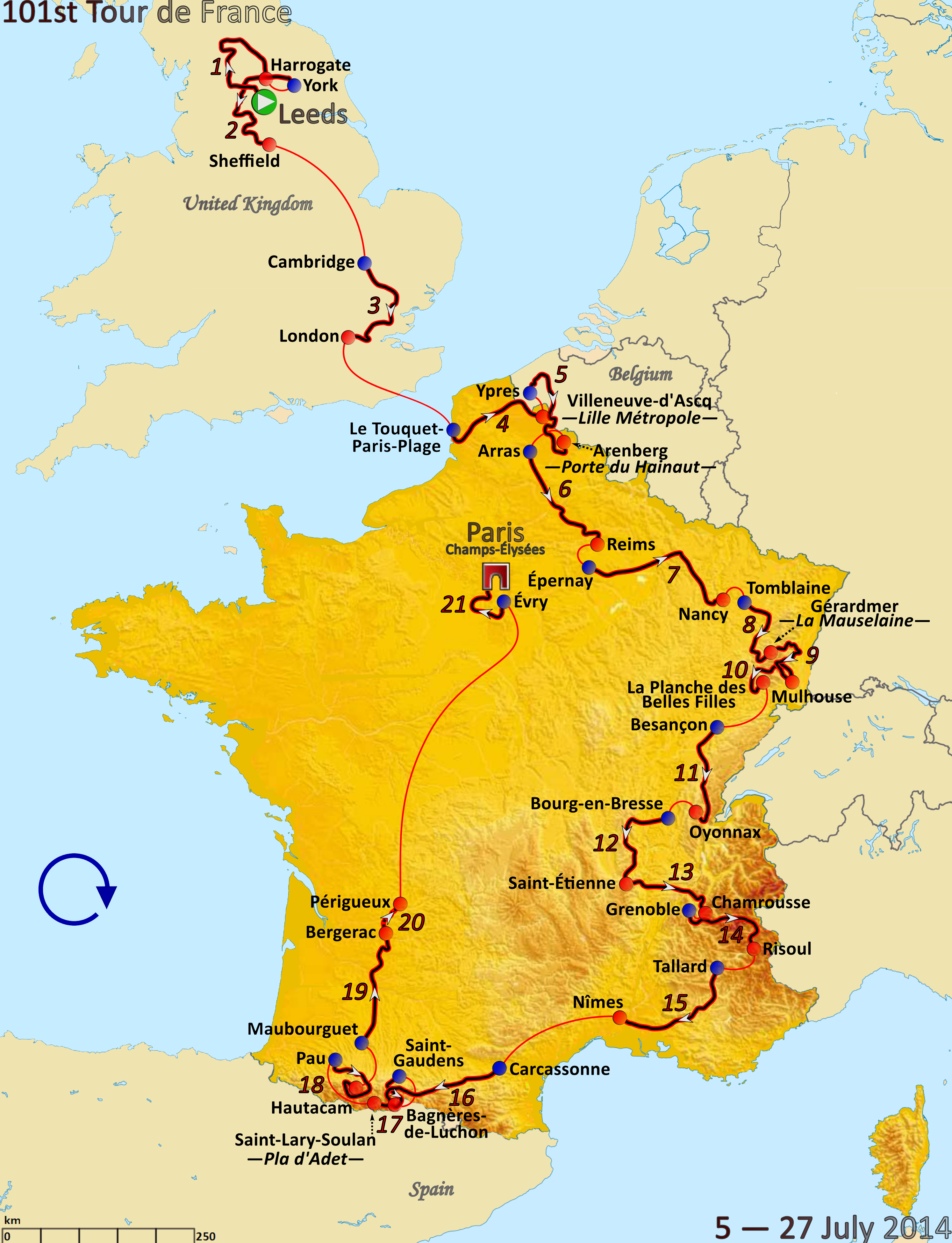 tour de france map 2014